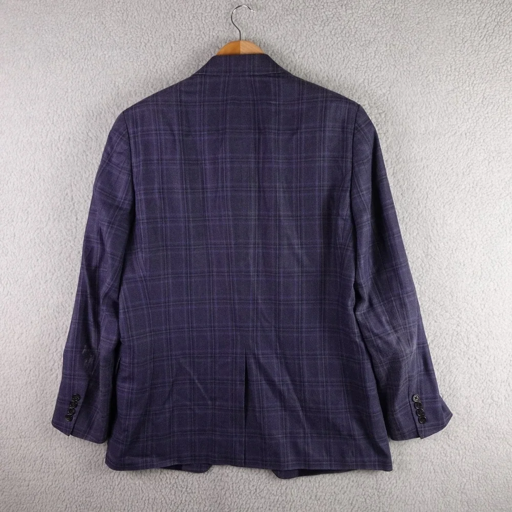 Lauren‎ Ralph Lauren Mens 40L Silk Wool Plaid Blazer Sport Coat Blue 2 Button